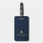 Goud Marine Blauw Leer Bestemming Bruiloft Gunsten Bagagelabel (Achterkant verticaal)