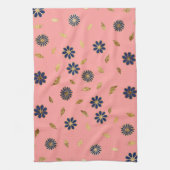  Goud Marine Blauw Roze Bloemen en Bladeren Theedoek (Verticaal)