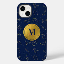 Goud & Marine Blauw Zodiac Constellations Monogram