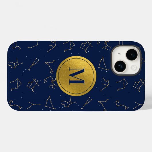 Goud & Marine Blauw Zodiac Constellations Monogram Case-Mate iPhone Case (Achterkant (horizontaal))