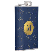Goud & Marine Blauw Zodiac Constellations Monogram Heupfles (Rechts)