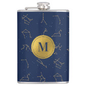 Goud & Marine Blauw Zodiac Constellations Monogram Heupfles (Voorkant)