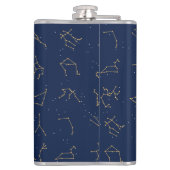 Goud & Marine Blauw Zodiac Constellations Monogram Heupfles (Achterkant)