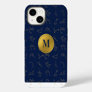 Goud & Marine Blauw Zodiac Constellations Monogram iPhone 14 Hoesje