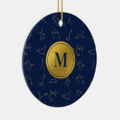 Goud & Marine Blauw Zodiac Constellations Monogram Keramisch Ornament (Rechts)