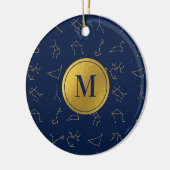 Goud & Marine Blauw Zodiac Constellations Monogram Keramisch Ornament (Links)