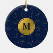 Goud & Marine Blauw Zodiac Constellations Monogram Keramisch Ornament (Achterkant)