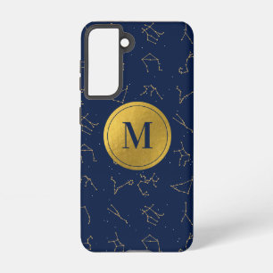 Goud & Marine Blauw Zodiac Constellations Monogram Samsung Galaxy Hoesje