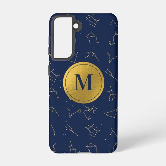 Goud & Marine Blauw Zodiac Constellations Monogram Samsung Galaxy Hoesje (Achterkant)