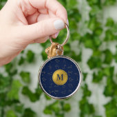 Goud & Marine Blauw Zodiac Constellations Monogram Sleutelhanger (Hand)