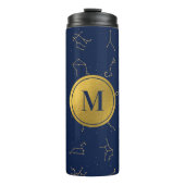 Goud & Marine Blauw Zodiac Constellations Monogram Thermosbeker (Voorkant)