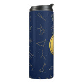 Goud & Marine Blauw Zodiac Constellations Monogram Thermosbeker (Gedraaid links)