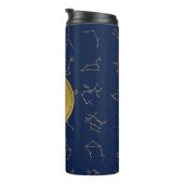 Goud & Marine Blauw Zodiac Constellations Monogram Thermosbeker (Geroteerd rechts)