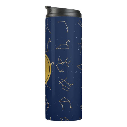 Goud & Marine Blauw Zodiac Constellations Monogram Thermosbeker (Geroteerd rechts)