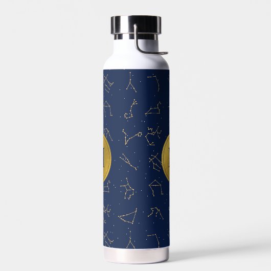 Goud & Marine Blauw Zodiac Constellations Monogram Waterfles (Links)