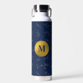 Goud & Marine Blauw Zodiac Constellations Monogram Waterfles (Voorkant)