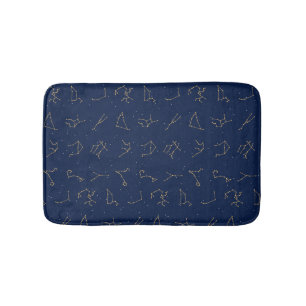 Goud & Marine Blauw Zodiac Constellations Patroon Badmat