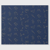 Goud & Marine Blauw Zodiac Constellations Patroon Cadeaupapier (Vlak)