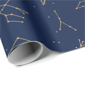 Goud & Marine Blauw Zodiac Constellations Patroon Cadeaupapier (Rol Hoek)