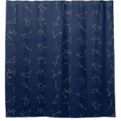 Goud & Marine Blauw Zodiac Constellations Patroon Douchegordijn (Voorkant)