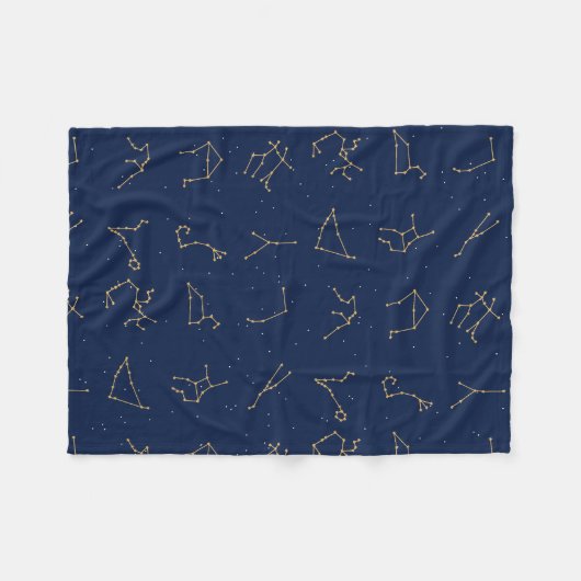 Goud & Marine Blauw Zodiac Constellations Patroon Fleece Deken (Voorkant (Horizontaal))