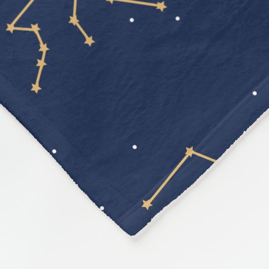 Goud & Marine Blauw Zodiac Constellations Patroon Fleece Deken (Hoek)