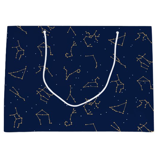 Goud & Marine Blauw Zodiac Constellations Patroon Groot Cadeauzakje (Voorkant)