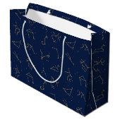 Goud & Marine Blauw Zodiac Constellations Patroon Groot Cadeauzakje (Achterkant Gekanteld)