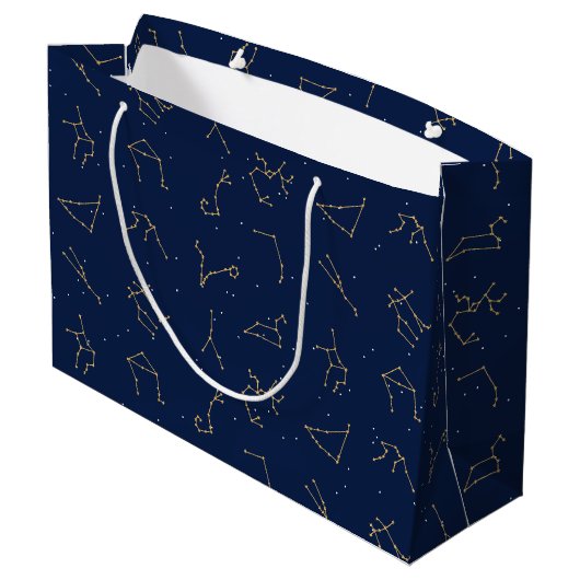 Goud & Marine Blauw Zodiac Constellations Patroon Groot Cadeauzakje (Achterkant Gekanteld)