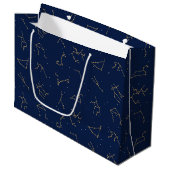 Goud & Marine Blauw Zodiac Constellations Patroon Groot Cadeauzakje (Voorkant Gekanteld)