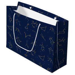 Goud & Marine Blauw Zodiac Constellations Patroon Groot Cadeauzakje