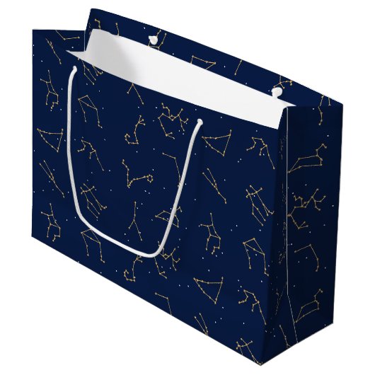 Goud & Marine Blauw Zodiac Constellations Patroon Groot Cadeauzakje (Voorkant Gekanteld)