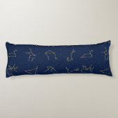 Goud & Marine Blauw Zodiac Constellations Patroon Lichaamskussen (Achterkant)