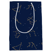 Goud & Marine Blauw Zodiac Constellations Patroon Medium Cadeauzakje (Voorkant)
