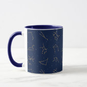 Goud & Marine Blauw Zodiac Constellations Patroon Mok (Links)