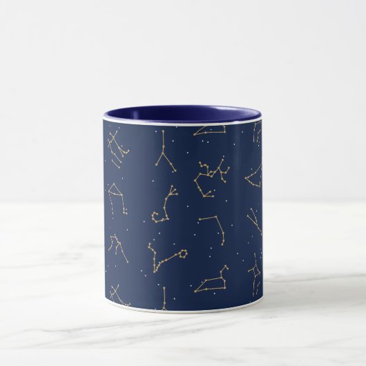 Goud & Marine Blauw Zodiac Constellations Patroon Mok (Midden)