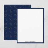 Goud & Marine Blauw Zodiac Constellations Patroon Notitiekaartje (Voorkant / Achterkant)