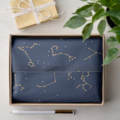 Goud & Marine Blauw Zodiac Constellations Patroon Tissuepapier (Geschenk)
