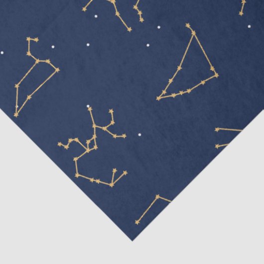 Goud & Marine Blauw Zodiac Constellations Patroon Tissuepapier (Detail)