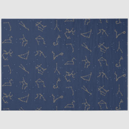 Goud & Marine Blauw Zodiac Constellations Patroon Tissuepapier
