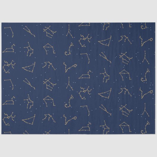 Goud & Marine Blauw Zodiac Constellations Patroon Tissuepapier (Voorkant)