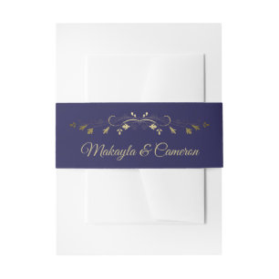 Goud & Marine Bloemen Grens Elegant Eenvoudige Bru Uitnodigingen Wikkel
