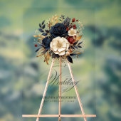 Goud, Marine en Bourgondische Bloemen Huwelijk Wel Acryl Bord (Neutraal)