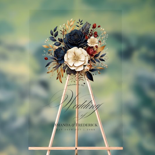 Goud, Marine en Bourgondische Bloemen Huwelijk Wel Acryl Bord (Neutraal)