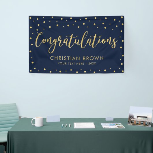 Goud & Marine | Gefeliciteerd Graduation Party Spandoek (Beurs)