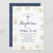 Goud & Marine | Jongensdoop / doopuitnodiging Kaart (Voorkant / Achterkant)