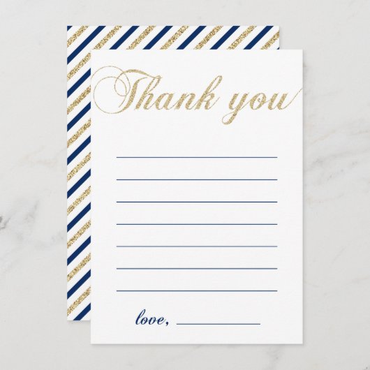 Goud & Marine | Modern jongensfeestje bedankje Bedankkaart (Voorkant / Achterkant)