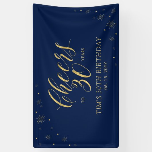 Goud & Marine Modern Proost 30e verjaardag Party Spandoek (Verticaal)