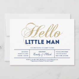 Goud, marine | Modern Typografie Boy Baby shower Kaart