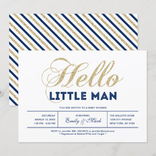 Goud, marine   Modern Typografie Boy Baby shower Kaart